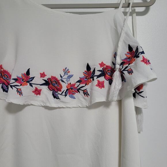 Miami White Floral Dress Sleeveless Tie Spaghetti Strap Mini Dress Size Small - Picture 2 of 8